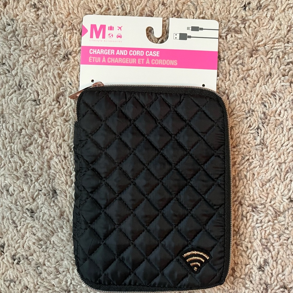 Charger and Cord Case Black and Rose Gold